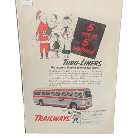 Vintage 1953 Trailways 5 out of 5 Preferred Thru Liners Ad Advertisement - Picture 4 of 4